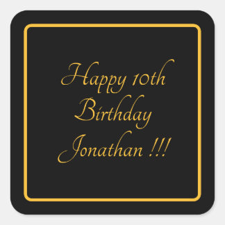 Elegante Gold Name Happy Birthday Square Sticker