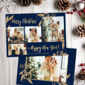 Elegante Gold Navy 4 Foto Collage Weihnachtskarte