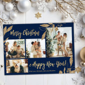 Elegante Gold Navy 4 Foto Collage Weihnachtskarte
