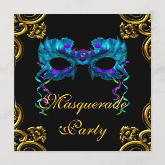 Elegante Gold Navy Blau Maskenballparty Einladung