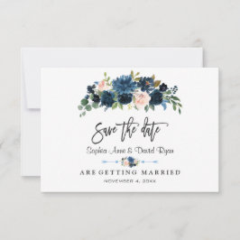 Elegante Gold Navy Blue Blush Blume Handwriting Save The Date