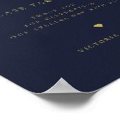 Elegante Gold Navy Blue Gastgeschenk Hochzeit Poster (Ecke)