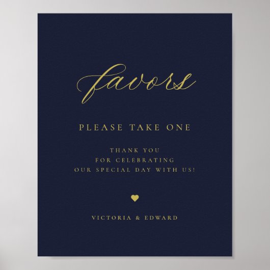 Elegante Gold Navy Blue Gastgeschenk Hochzeit Poster (Vorne)