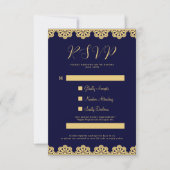 Elegante Gold Navy Blue Islamic QR Code RSVP Card Einladung (Vorderseite)