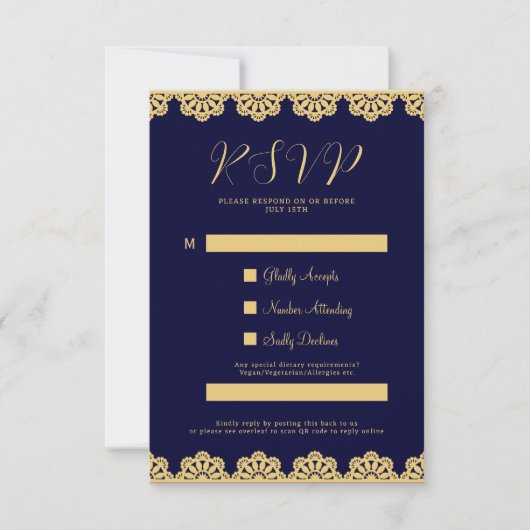 Elegante Gold Navy Blue Islamic QR Code RSVP Card Einladung (Vorderseite)