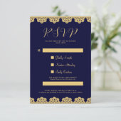 Elegante Gold Navy Blue Islamic QR Code RSVP Card Einladung (Stehend Vorderseite)