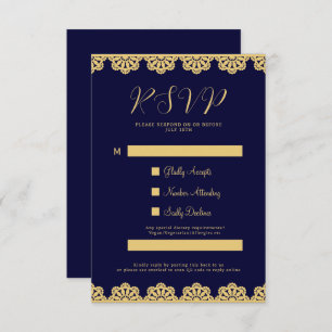 Elegante Gold Navy Blue Islamic QR Code RSVP Card Einladung