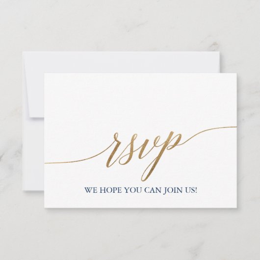 Elegante Gold & Navy Blue Menü RSVP Karte (Vorderseite)