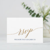 Elegante Gold & Navy Blue Menü RSVP Karte (Stehend Vorderseite)