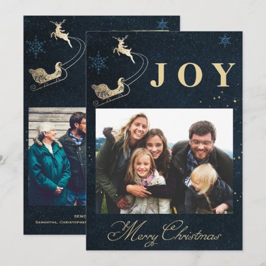 Elegante Gold Navy Blue Sky Foto Weihnachten (Vorne/Hinten)