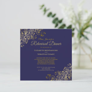 Elegante Gold Navy Hochzeit Probe Dinner Square Einladung