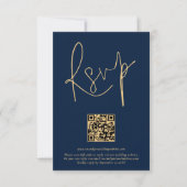 Elegante Gold Navy Script Qr Code Wedding RSVP Car Karte (Vorderseite)