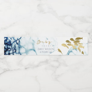 ELEGANTE GOLD NAVY UNDERWATER FISCH BABY SHOWER WASSERFLASCHENETIKETT