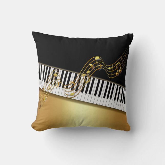 Elegante Gold Notes, Piano Key, Black Kissen (Vorderseite)