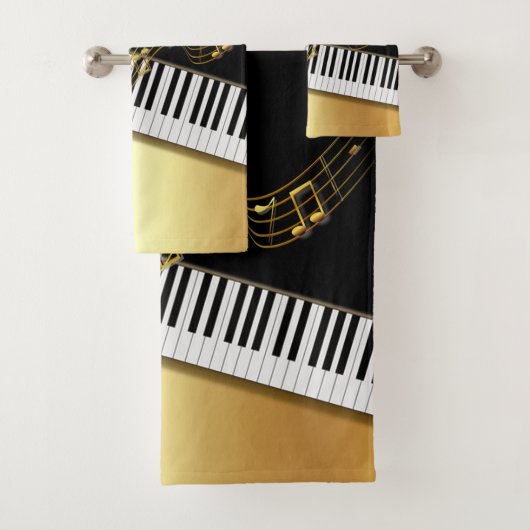 Elegante Gold Notes, Piano Keys, Black Badhandtuch Set (Insitu)