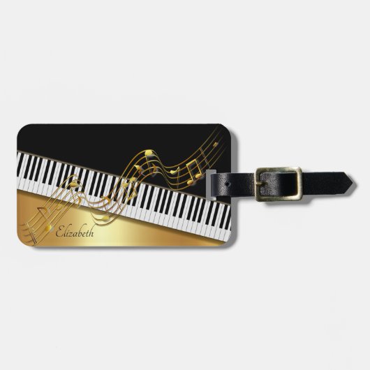 Elegante Gold Notes,Piano Keys -Personalisiert Gepäckanhänger (Vorderseite horizontal)