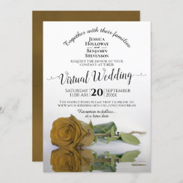 Elegante Gold Ochre Romantische Rose Virtual Weddi Einladung