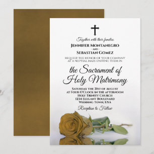 Elegante Gold Ochre Rose Moderne katholische Hochz Einladung