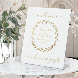 Elegante Gold Olive Branch Wreath Card & Geschenke Sockelschild