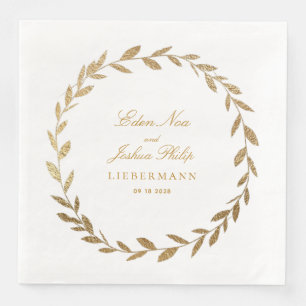 Elegante Gold Olive Branch Wreath Wedding Serviette