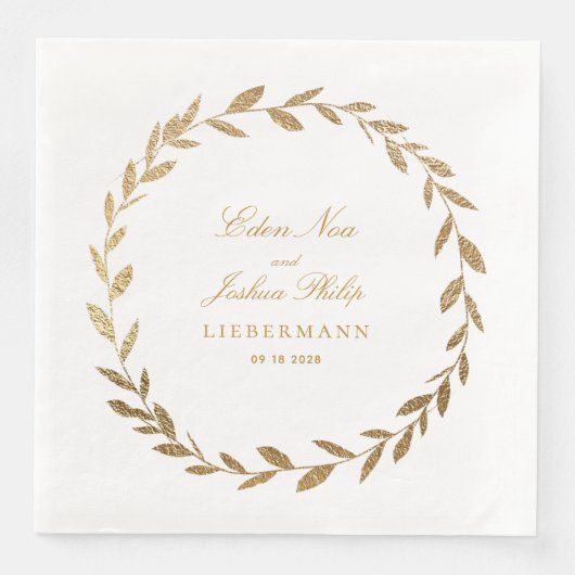 Elegante Gold Olive Branch Wreath Wedding Serviette (Vorderseite)