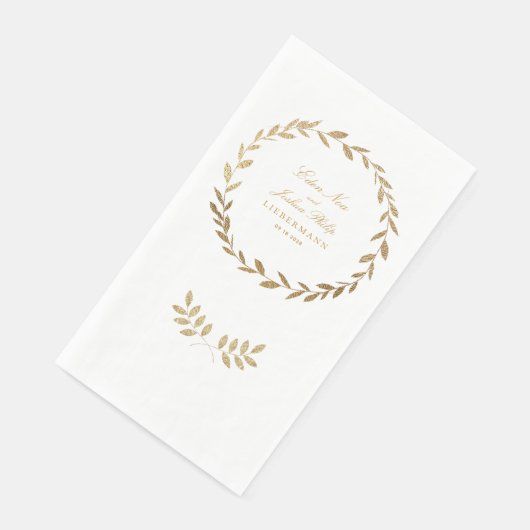 Elegante Gold Olive Branch Wreath Wedding Serviette (Ecke)
