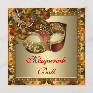 Elegante Gold Orange Rote Maskenparty Einladung