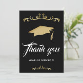 Elegante Gold Ornament Graduation Cap Dankeskarte (Stehend Vorderseite)
