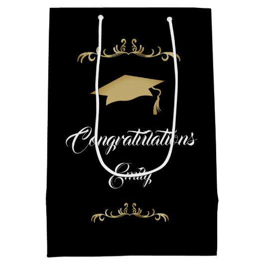 Elegante Gold Ornament Herzlichen Glückwunsch Grad Mittlere Geschenktüte (Rückseite)