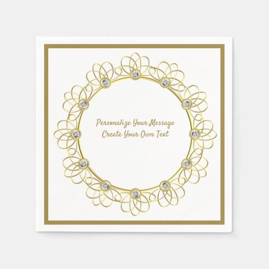 Elegante Gold Ornamental Border Diamonds Serviette (Vorderseite)