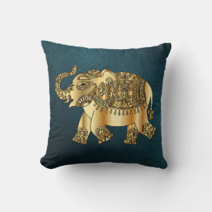 Elegante Gold Paisley Elephant, grüner Lederlook Kissen