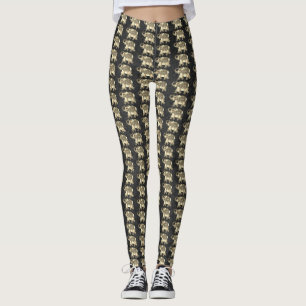Elegante Gold Paisley Floral Elefanten, Black Dama Leggings