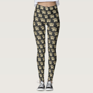 Elegante Gold Paisley Floral Elefanten, Black Dama Leggings