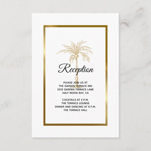 Elegante Gold Palm Tree Hochzeit Empfang Begleitkarte (Vorderseite)
