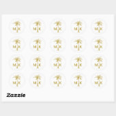 Elegante Gold Palm Tree Monogram Tropical Wedding Runder Aufkleber (Blatt)