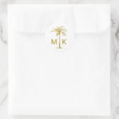 Elegante Gold Palm Tree Monogram Tropical Wedding Runder Aufkleber (Tasche)