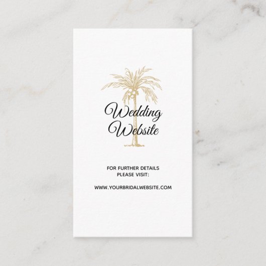 Elegante Gold Palm Tree Wedding Website Begleitkarte (Vorderseite)