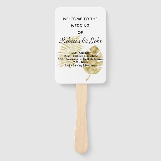 Elegante Gold Palm Verlass Wedding Program Hand Fa Fächer (Vorderseite)