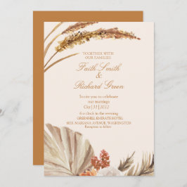 Elegante Gold Pampas Grass Wedding Einladungen