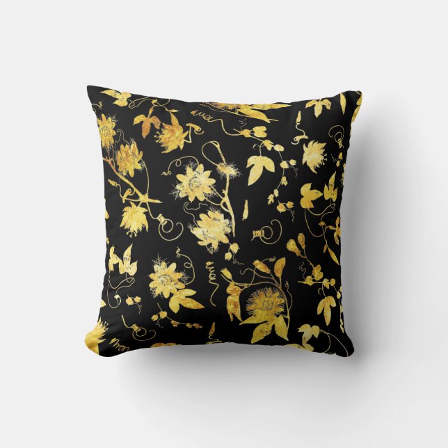 Elegante Gold Passion Blume auf Black Kissen (Vorderseite)