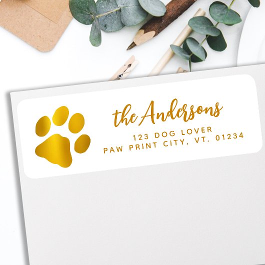 Elegante Gold Paw Print Personalisierte Rücksendea
