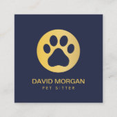 Elegante Gold Paw Print Pet Sitter Navy Blue Quadratische Visitenkarte (Vorderseite)
