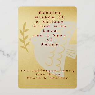 Elegante Gold Peace Dove Liebe Weihnachten Folien Feiertagskarte