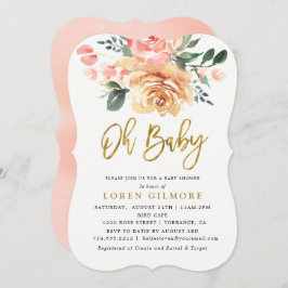 Elegante Gold Peach Floral Baby Dusche Einladung