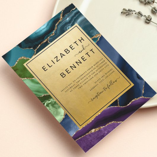 Elegante Gold Peacock Agate Einladung zur Hochzeit