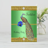 Elegante Gold Peacock Einladung (Stehend Vorderseite)