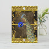 Elegante Gold Peacock Einladung (Stehend Vorderseite)