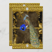 Elegante Gold Peacock Einladung (Vorne/Hinten)