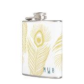 Elegante Gold Peacock Feathers Monogram Flask Flachmann (Links)