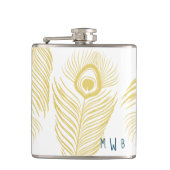 Elegante Gold Peacock Feathers Monogram Flask Flachmann (Vorderseite)
